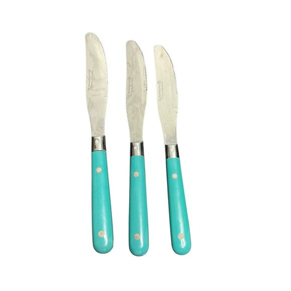 3 WF Mardi Gras Teal Handle Stainless Steel 8 1/2" Dinner Knives‎ Korea - Picture 1 of 7